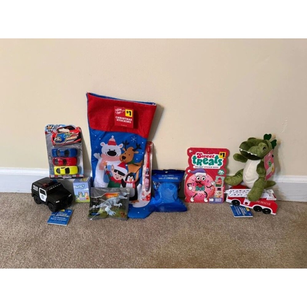 Boys Christmas Vehicle Stocking Filled with Toys